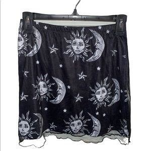 SHEIN Galaxy Print Contrast Mesh Mini Skirt with Moon and Sun Pattern
